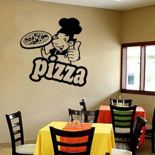 Pizza Wall Decal Door Window Glass Vinyl Sticker Italy Food Pizza Italian Cuisine Restaurant Kitchen Decor Cute Chef Mural S950