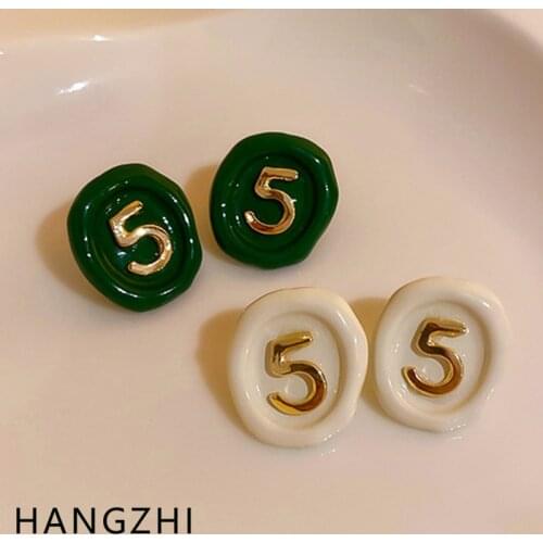 New Korean Vintage Number Geometric Buttons Chain Stud Earrings Party Travel Autumn Fashion Jewelry for Women Girls HANGZHI 2021
