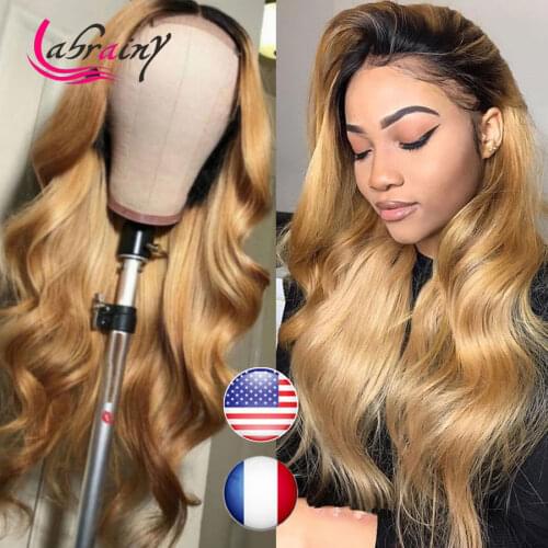 Ombre Honey Blonde Body Wave HD Lace Frontal Human Hair Wigs Highlight Colored Wavy Lace Front Wig Full Nature For Black Women