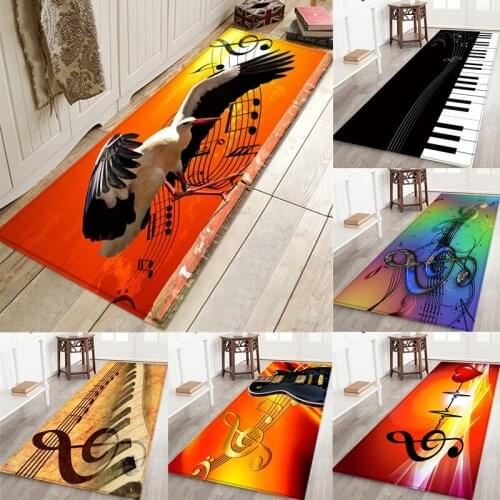 Orange Music Pattern Door Mat Kitchen Non-slip Floor Mats Bathroom Area Rug Carpet Cute Floor Mat Bath Rug