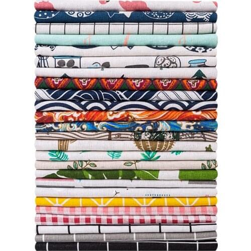 Striped and Plaid Printed Cotton Linen Fabric for Curtains Tablecloths Home Decoration Accessories