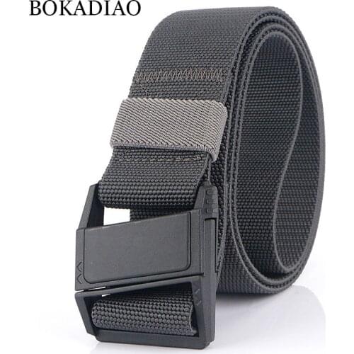 BOKADIAO Men belt Military Combat Stretch elastic nylon Belt Plastic buckle Tactical Belts Outdoor Training Waistband male strap
