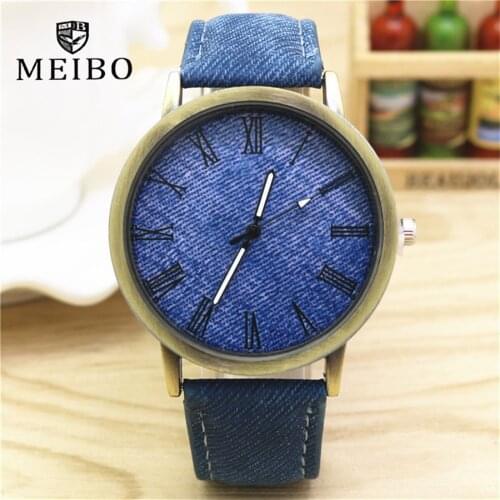 Top luxury Solid Color Men Watches fashion Jeans Leather MEIBO Quartz Wristwatch Ladies Female Watch 2019 relogio feminino