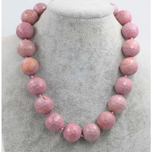 Pink Rhodochrosite round faceted 14-20mm necklace 18inch wholesale beads nature FPPJ woman 2017