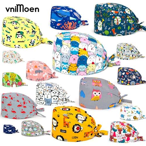 Cartoon Sombrero de enfermera Pet Hospital Surgeon Cap Dentist Cap Beauty Scrub Cap Cotton Female Medical Surgical Cap Nurse Cap