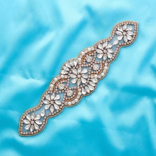 Wide Bridal Hand Beaded Silver Applique Accessories Sewing Crystal Wholesale Rhinestone DIY Wedding Dresses S119