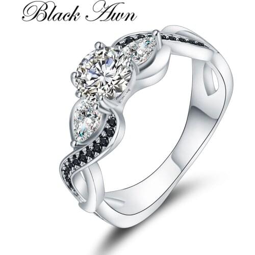 [SODROV] Genuine 4.3 Gram 925 Sterling Silver Jewelry Black&White Stone Rings for Women C308