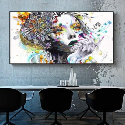 Modern Style Beautiful Flower Girl Oil on Canvas Paintings Wall Art Posters and Prints Cuadros Wall Art Pictures for Bedroom