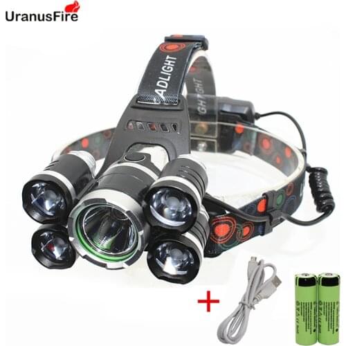 Uranusfire LED Headlamp T6 Headlight 4 mode Torch Head Lamp flashlight for camping fishing + 2*18650 Battery+ USB cable