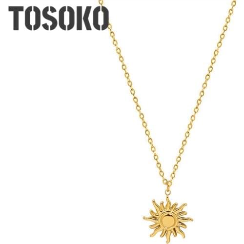 TOSOKO Stainless Steel Jewelry Sun Pendant Necklace Womens Fashion Clavicle Chain BSP917