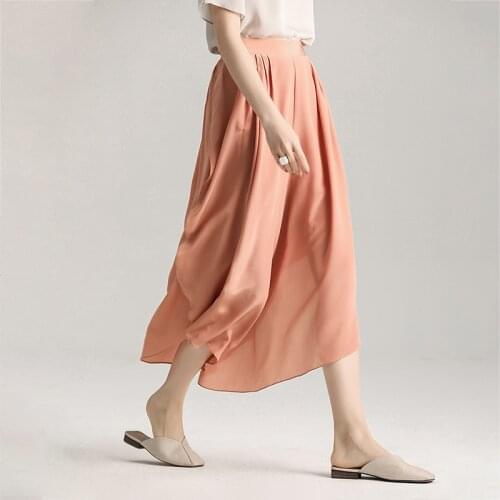Pure Silk Ankle Length Trousers 100% Mulberry Silk Women Loose Wide Leg Skirt Pants M L XL Free Shipping