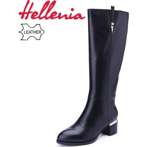 Hellenia Black Boots Calf Leather 5CM Heels Height Genuine Leather Handmade Woman Spring Autumn Shoe Boots High Boot shoes