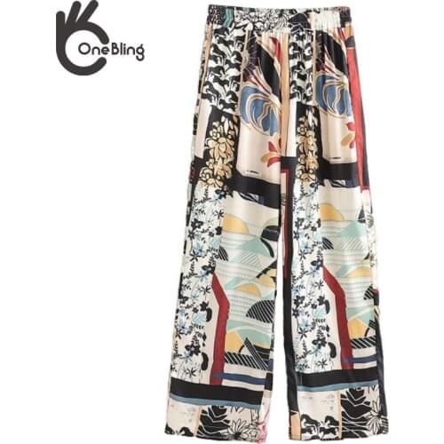 OneBling Za Woman 2021 Fashion Traf Match Floral Print Loose Pants Retro Chic Pockets Summer Trousers Pantalones Mujer Harajuku