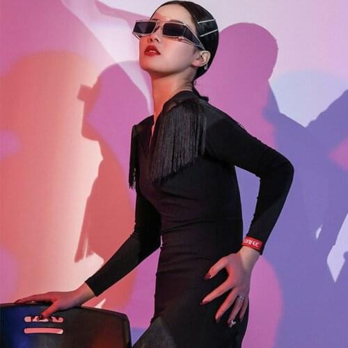 Winter Backless Long Sleeve Autumn Women Fringe Performance Clothing Sexy Ballroom Practice Dance Costume Latin Dance Dress 9685