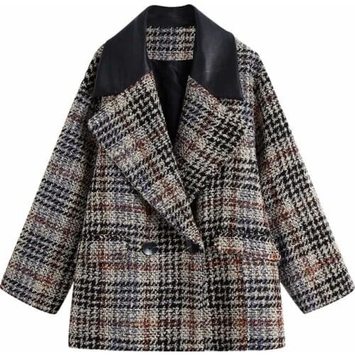 Nice Vintage Woman Loose Patchwork Plaid Textured Jacket Spring Autumn Vogue Ladies Oversized Coats Female Casual Outerwear