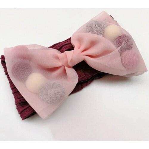20 PCS Fashion Fluffy Ball Net Yarn Bows Toddler Headband Cute Handmade Bowknot Elastic Hairband Baby Accessories Photo Props