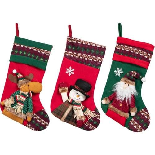 3pcs Christmas Stocking Xmas Hanging Stocking with 3D Santa Reindeer Snowman 16.5" Stocking Decoration New Year Party Socks