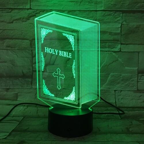 Holy Bible Book 3D LED Night Lamp 7 Color Change USB Jesus Cross Night Light Table Lamp Kids Gifts Bedroom Decor Light 718