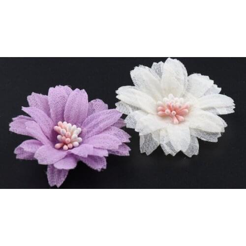 Free ePacket 5cm Cute Lace Cloth Flower for Wedding Invitation Party Decor Artificial Flowers for Baby Girls Headbands