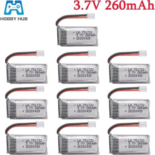 10pcs 3.7V 260MAH For Eachine E010 E010C E011 E013 H36 Mini RC Quadcopter 3.7V 260MAH 30C Libo Battery Upgrade Capacity Battery
