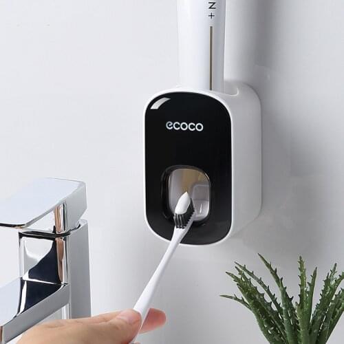 Automatic Toothpaste Dispenser Squeezer Black Grey Toothpaste Dust-proof Toothbrush Holder Wall Mount Stand Bathroom Accessories