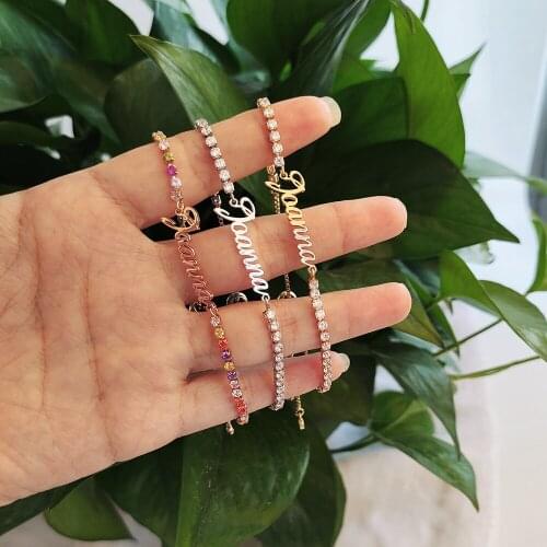 3UMeter Custom Nameplate Bracelet Personalized Color Zircon Tennis Chain Letter Customized Bangle For Women Gift Dropshipping