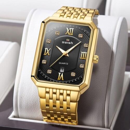 Mens Rectangular Fine Steel Band Watch Waterproof Calendar Sports Quartz Watch Multifunctional Fashion Non Mechanical Watch