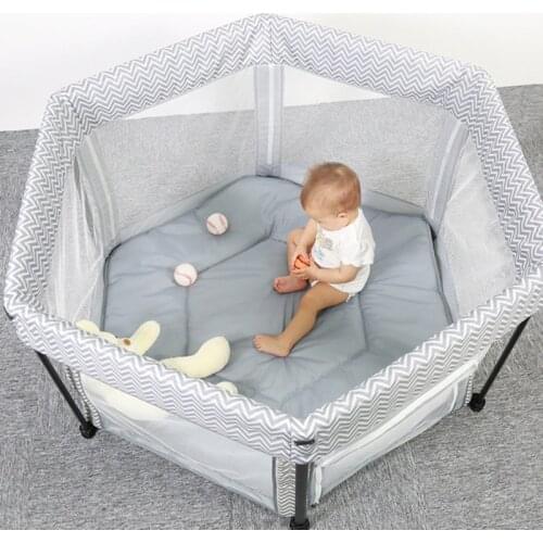 Dual-use Children Hexagonal Folding Play Yard Baby Playpen Portable Mesh Game Fence Kids Bed