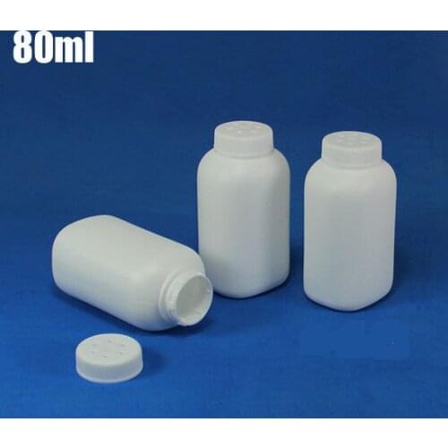 300pcs/lot Capacity 80ml White Plastic HDPE Bottle with Hole Cap for Powder Medicine, Talcum Powder Container