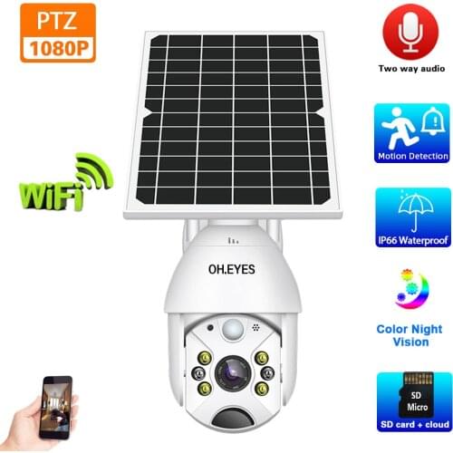 Solar CCTV Wifi IP PTZ Camera 1080P HD Outdoor Waterproof Color Night Vision Security Surveillance Camera Solar Powered Wireless