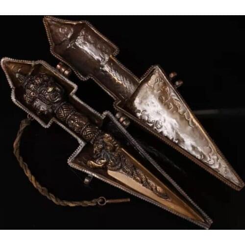 From Tibetan temple, a set of handmade copper repel demon sword with box, Guard house, exorcise evil spirits auspicious tool