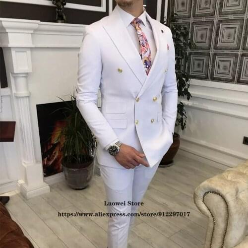 Classic Slim Fit Mens Suits 2 Piece Jacket Pants Sets Formal Business Double Breasted Blazer Wedding Groom Tuxedo Costume Homme