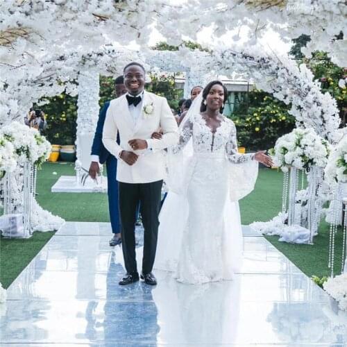 Lace Mermaid Wedding Dresses Detachable Train V Neck Long Sleeves Garden Country Bridal Gowns vestidos de novia