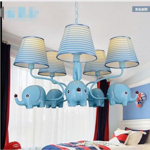 European style Elephant 5heads Iron Chandelier cartoon childrens room lights men and girls bedroom lighting lamps ZA927656