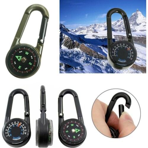 Metal Outdoor Keychain Mini Compass Double-sided Mountaineering Key Buckle Snap Hook Thermometer Compass Carabiner