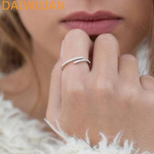 DAIWUJAN INS Fashion 925 Sterling Silver Open Rings For Women 18K Gold Zircon Finger Resizable Ring Birthday Party Jewelry