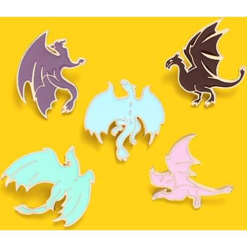 Cartoon Colorful Dinosaur Enamel Lapel Pins dinosaur Pterosaur Fire dragon Animal Brooch Backpack Badge Jewelry Gift for Kids