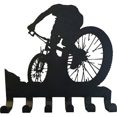 P8DE Mountain Bike Gear Rack Metal Wall Decor Biking Bicycle Wall Art Key Hanger Vintage Silhouette Wall Sticker Hook Rack