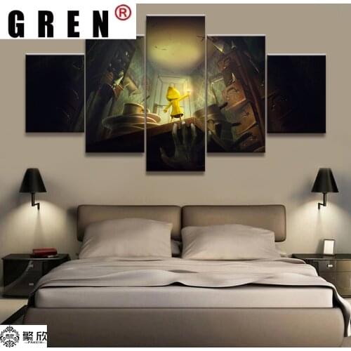 GREN Wall Art Poster Painting Modular Pictures For Living Pictures Canvas Printed 5 Panel Game Little Nightmares Room Decorative