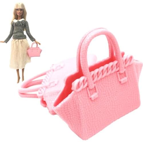 NK 2 Pcs/Set Pink Doll Fashion Handbag Lady Platics Bag 1/6 Shopping For Barbie Accessories Dollhouse Kids Toy 9X