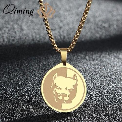 Hip Hop Pit Bull Personal Pendant Necklace For Men Vintage Animal Pet Lover Stainless Steel Jewelry Punk Necklace Gift
