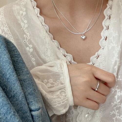 YH-ZL 925 Sterling Silver Polish Heart Necklace Simple Female Clavicle Chain Necklace Daily Jewelry