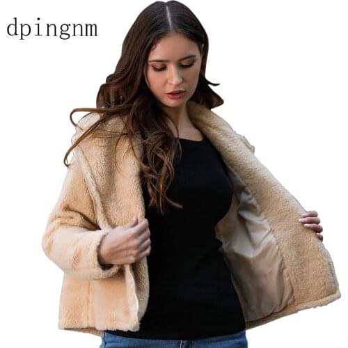 Plus size fleece faux shearling fur jacket coat women autumn winter plush warm thick teddy coat female casual overcoat