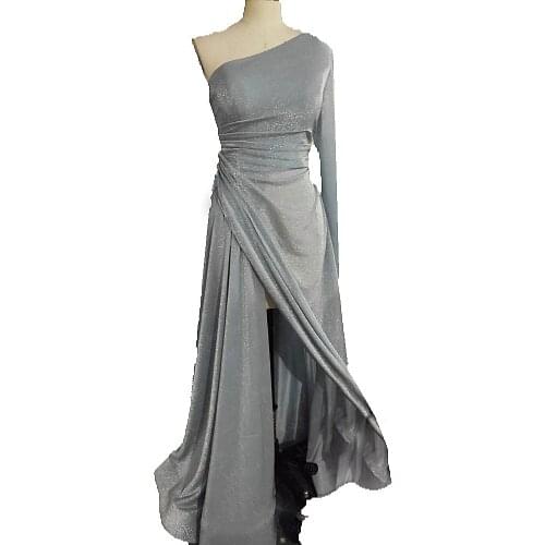 RSE920 Vestido Elegante Gray Blue Shine Strech Fabric Open Leg Slit One Shoulder Sleeves Robe De Soiree Sexy