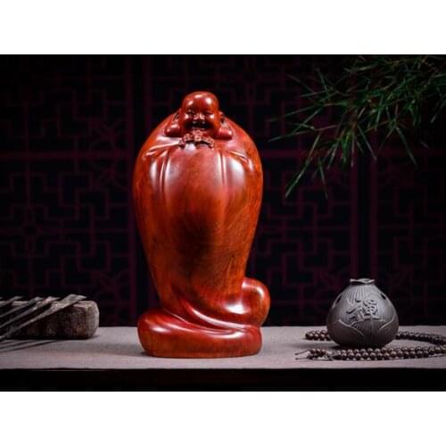 Special Offer--18CM TALL-HOME Spiritual protection Bless family # Handmade Yellow pear wood carving FU -MILE Buddha statue