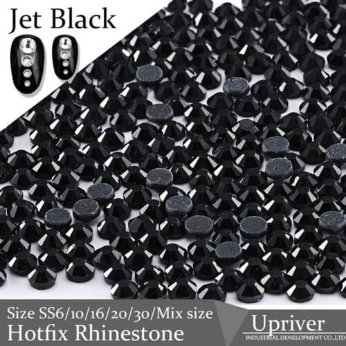 Upriver Black Color SS6-SS30 Mix Sizes Hotfix Rhinestones Flatback Glass Rhinestone For DIY Wedding Dress Garment Accessories