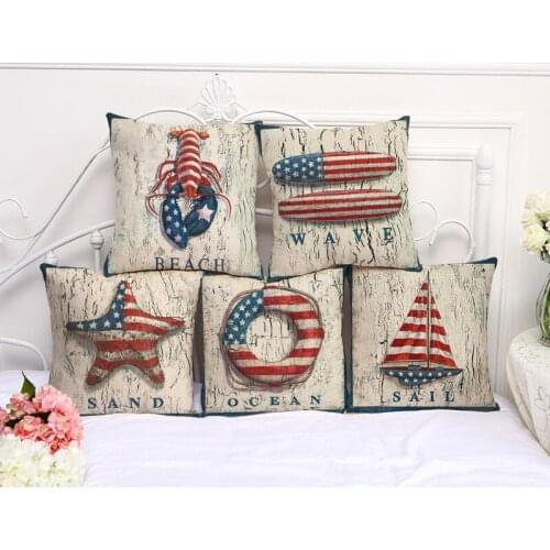 Vintage Sailor Sea Cushion Cover Cotton Linen Decorative Pillowcase Chair Seat Square 45x45cm Pillow Cover Home Living Textile