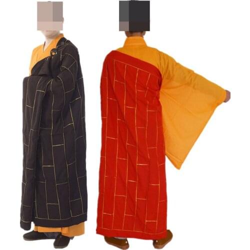 High quality buddhist monk suits buddha zen lay clothing robe uniforms shaolin monks kung fu cassocks zuyi red/coffee