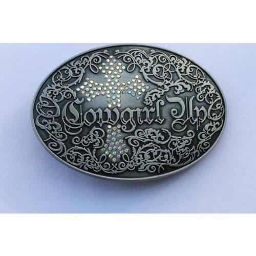Western Cowgirl Up Belt Buckle, Oval Color Cross Pattern Metal Leather Womens Belt Accessories
