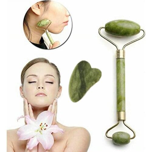 Green Facial Massage Roller Double Heads Jade Stone Face Lift Hands Body Skin Relaxation Slimming Beauty Health Skin Care Tools